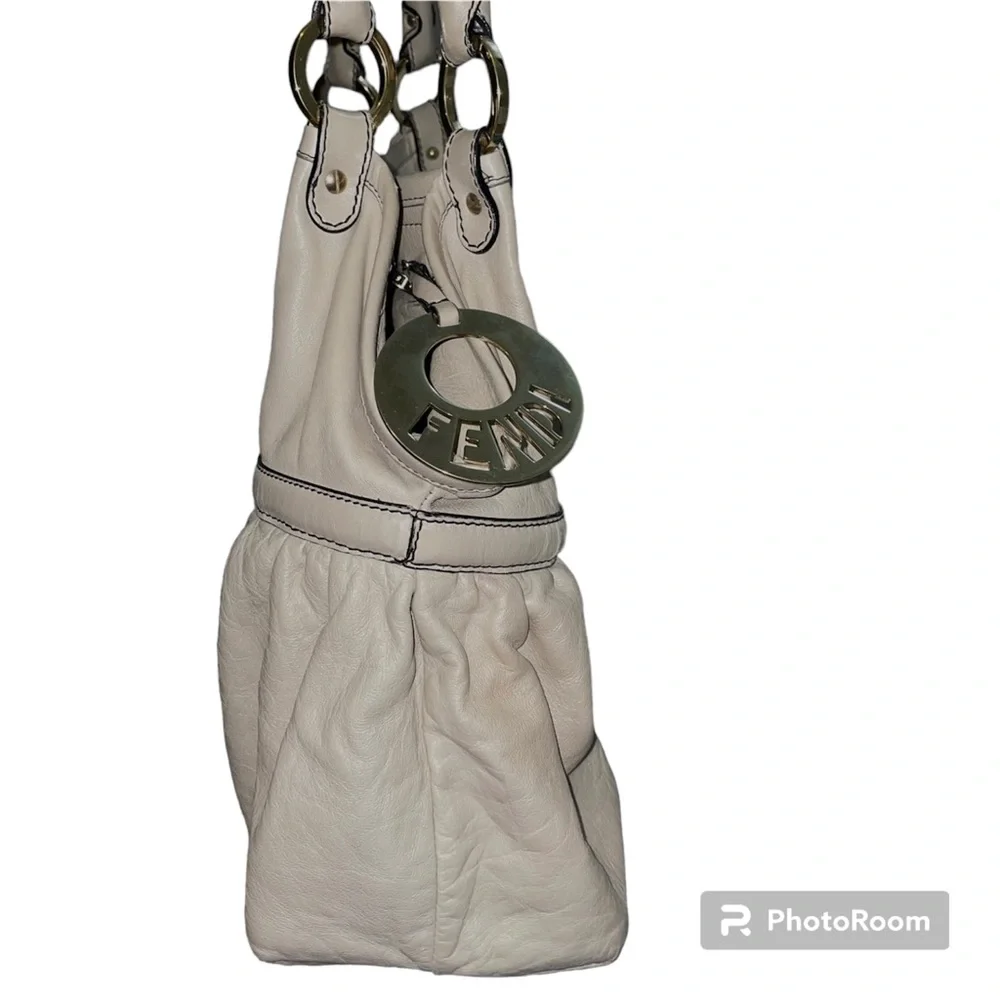 Fendi Large Chef Shopper Tote Bag in Chiaro Beige Cream Lambskin Leather Bag